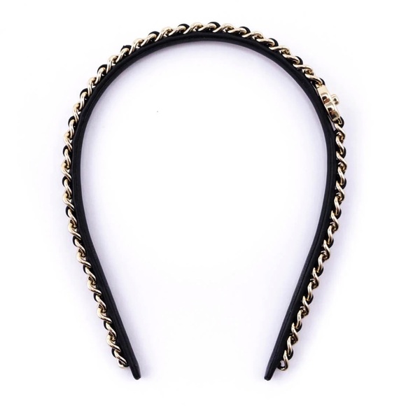 Chanel Black Leather Turnlock Chain Link CC Headband - Picture 1 of 16